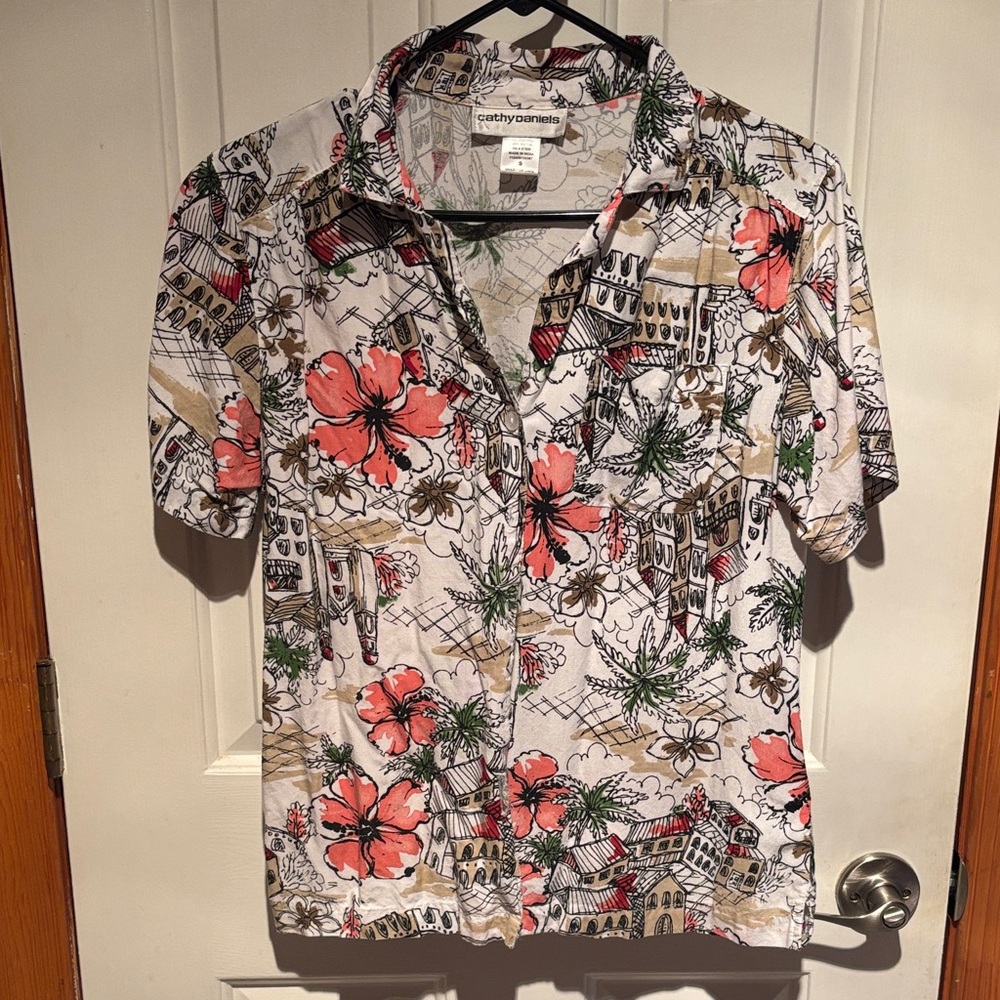 Cathy Daniels Floral and Architectural Print Shirt